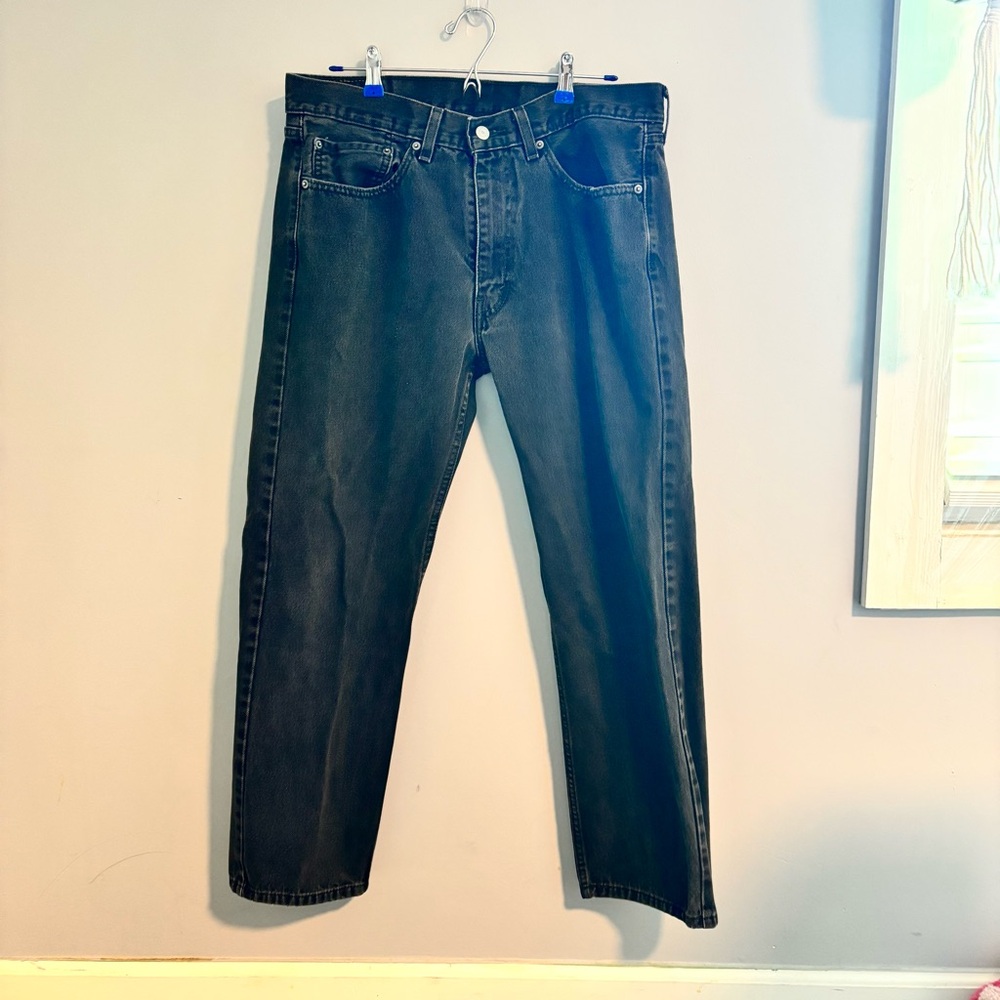 Levi's 505 Regular Fit Men's Black Jeans Five-Pocket Design Red Tab